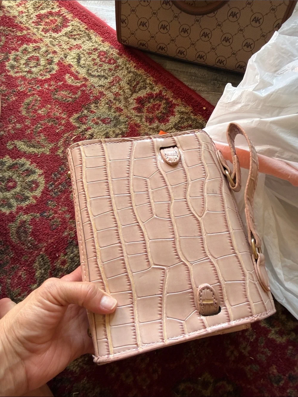 Croc-Embossed Mini Satchel in Blush